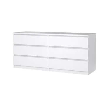 Tvilum 6 Drawer Double Dresser, White High Gloss