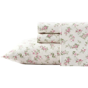 Laura Ashley Home - King Sheets, Cotton Flannel Bedding Set, Brushed for Extra Softness & Comfort (A...