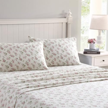Laura Ashley Home - King Sheets, Cotton Flannel Bedding Set, Brushed for Extra Softness & Comfort (Audrey, King)