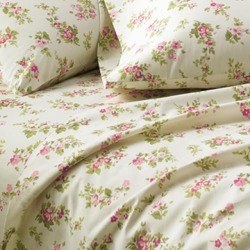 Laura Ashley Home - King Sheets, Cotton Flannel Bedding Set, Brushed for Extra Softness & Comfort (Audrey, King)