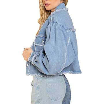 LONGBIDA Women's Frayed Denim Jacket - Stylish & Comfortable