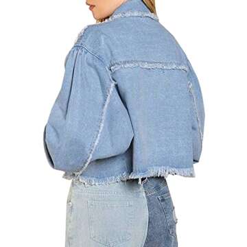 LONGBIDA Women's Frayed Denim Jacket - Stylish & Comfortable