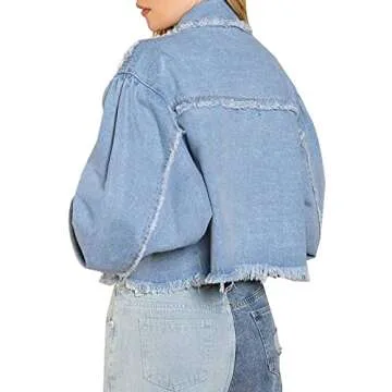 LONGBIDA Women's Frayed Denim Jacket - Stylish & Comfortable