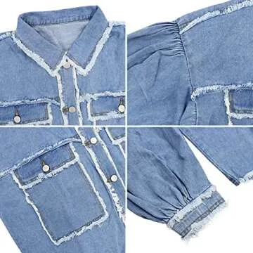 LONGBIDA Women's Frayed Denim Jacket - Stylish & Comfortable