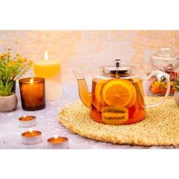 Aserson 1100 ml/37 oz Glass Teapot, Heat Resistant, Stainless Steel Infuser, Handmade, Leaf Tea Brewer, Borosilicate Glass, Stovetop Teapot and Microwave Safe