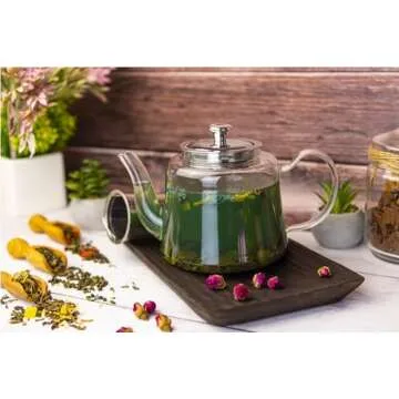Aserson 1100 ml/37 oz Glass Teapot, Heat Resistant, Stainless Steel Infuser, Handmade, Leaf Tea Brewer, Borosilicate Glass, Stovetop Teapot and Microwave Safe