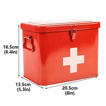 Xbopetda First Aid Kit, First Aid Medicine Supplies Bin - 2-Tier Metal Medicine Storage Tin, Samll First Aid Box with Removable Tray for Home & Workplace Emergency Tool Set - Red