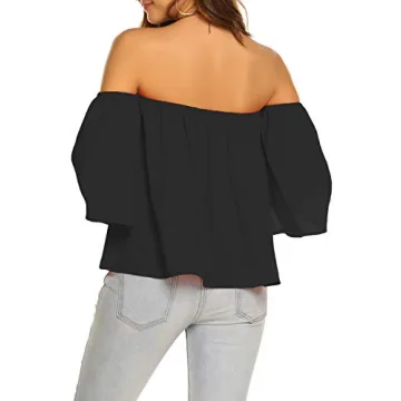 Bluetime Women Off The Shoulder Chiffon Ruffles Blouse