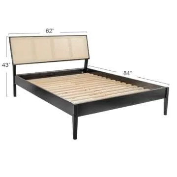 Creative Co-Op Crawford Modern Solid Wood Cane Bed in Black