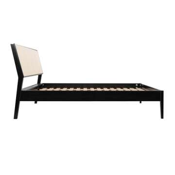 Creative Co-Op Crawford Modern Solid Wood Cane Bed in Black