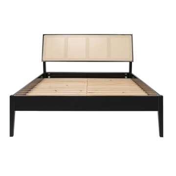 Creative Co-Op Crawford Modern Solid Wood Cane Bed in Black
