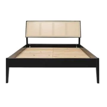 Creative Co-Op Crawford Modern Solid Wood Cane Bed in Black