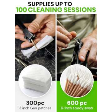 900pc Gun Cleaning Supplies Case - 300pcs Gun Cleaning Patches and 600pcs Gun Cleaning Swabs - 6-inch Gun Swabs Lint Free, 3x3 Inch Highly Absorbent Gun Patches - Gun Cleaning Kit Supplies