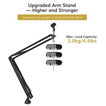 Microphone Stand Extension Arm, TONOR Studio Suspension Scissor Boom Arm with Pop Filter, 3/8" to 5/8" Adapter, Mic Clip, Upgraded Heavy Duty Clamp for Blue Yeti Snowball Ice and Other Mics(T30)