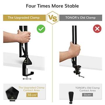 Microphone Stand Extension Arm, TONOR Studio Suspension Scissor Boom Arm with Pop Filter, 3/8" to 5/8" Adapter, Mic Clip, Upgraded Heavy Duty Clamp for Blue Yeti Snowball Ice and Other Mics(T30)