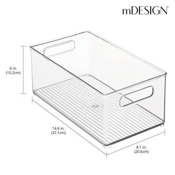 mDesign Deep Plastic Storage Organizer Container Bin, Bath and Shower Organization for Cabinet, Cupboard, Shelves, Counter, or Closet - Holds Shampoo, Vitamins, Ligne Collection, 2 Pack, Clear