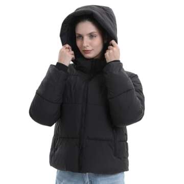 PUFFIT Women's Cropped Puffer Jackets - Warm Winter Jacket, Removable Hood & Zipped Pockets