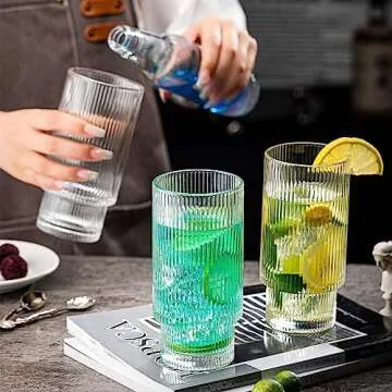 wookgreat Elegant Ribbed Glasses, 16oz Original Design