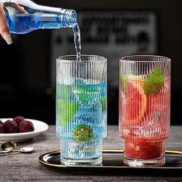 wookgreat Elegant Ribbed Glasses, 16oz Original Design
