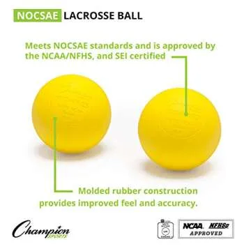 Champion Sports Colored Lacrosse Balls: Yellow Official Size Sporting Goods Equipment for Professional, College & Grade School Games, Practices & Recreation - NCAA, NFHS and SEI Certified - 2 Pack