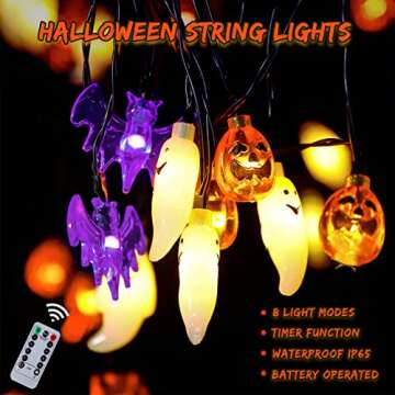 Mosoan Halloween String Lights Battery Operated 20 Feet 30 LED 3D Pumpkin Bat Ghost Lights with Time...