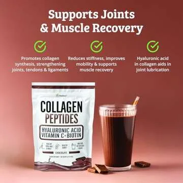 Chocolate Collagen Powder. Collagen with Hyaluronic Acid and Vitamin C. Chocolate Collagen Peptides Powder Chocolate. Collagen with Vitamin C & Biotin for Hair, Skin, Nails, Joint. Keto, Type 1 and 3.