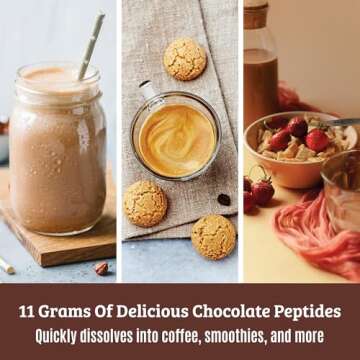 Chocolate Collagen Powder. Collagen with Hyaluronic Acid and Vitamin C. Chocolate Collagen Peptides Powder Chocolate. Collagen with Vitamin C & Biotin for Hair, Skin, Nails, Joint. Keto, Type 1 and 3.