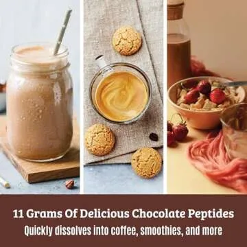 Chocolate Collagen Powder. Collagen with Hyaluronic Acid and Vitamin C. Chocolate Collagen Peptides Powder Chocolate. Collagen with Vitamin C & Biotin for Hair, Skin, Nails, Joint. Keto, Type 1 and 3.