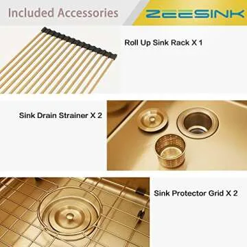Zeesink Double Bowl Kitchen Sink,Drop in Kitchen Sink 33 X 22 inch,Gold Kitchen Sink,Top Mount Stainless Steel Kitchen Sinks