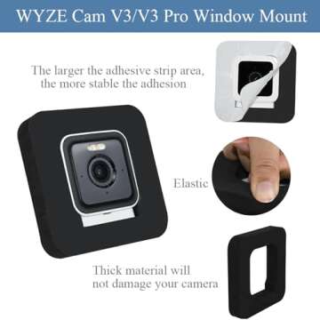 Window Mount Comaptible with Wyze Cam V4/V3/V3 Pro, 2 Pack Security Camera Adhesive Mounting Bracket Glass Wall Holder Screwless Mount, No Damage, Black