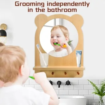 Kizfarm Montessori Toddler Mirror with Hooks and Shelf