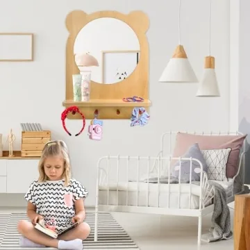 Kizfarm Montessori Toddler Mirror with Hooks and Shelf
