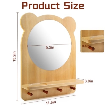 Kizfarm Montessori Toddler Mirror with Hooks and Shelf
