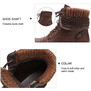 Moda Chics Combat Boots for Women Fall Lace-up Comfortable Fashion Ankle Boots Brown 8 B(M) US