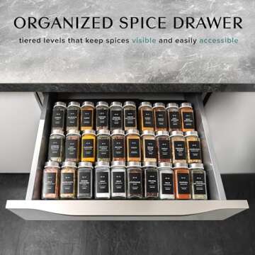 EDELHAUS Spice Drawer Organizer - Expandable Spice Rack for Drawer, Black Seasoning Organizer for Drawer Spice Organizer, Spice Organization Seasoning rack insert for Cabinet (Jars Not Included)