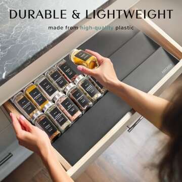 EDELHAUS Spice Drawer Organizer - Expandable Spice Rack for Drawer, Black Seasoning Organizer for Drawer Spice Organizer, Spice Organization Seasoning rack insert for Cabinet (Jars Not Included)