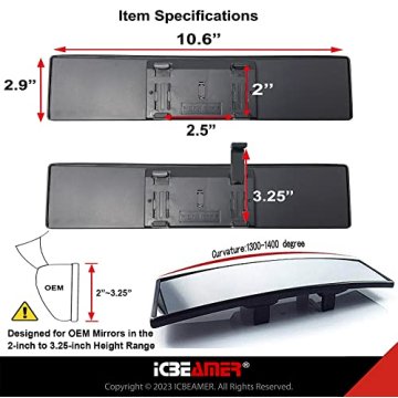 ICBEAMER 10.6" Car Rear View Mirror Enhances Safety