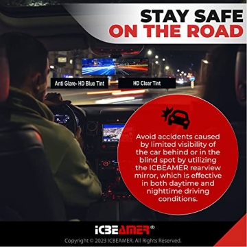 ICBEAMER 10.6" Car Rear View Mirror Enhances Safety