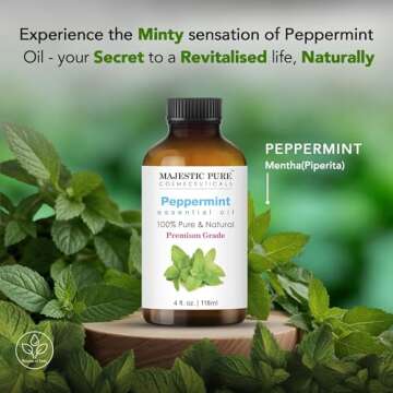 MAJESTIC PURE Peppermint Essential Oil with Glass Dropper | 100% Pure and Natural Peppermint Oil | Premium Grade Essential Oils for Diffusers, Skin, Aromatherapy, Massage | 4 Fl Oz