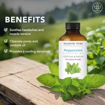 MAJESTIC PURE Peppermint Essential Oil with Glass Dropper | 100% Pure and Natural Peppermint Oil | Premium Grade Essential Oils for Diffusers, Skin, Aromatherapy, Massage | 4 Fl Oz