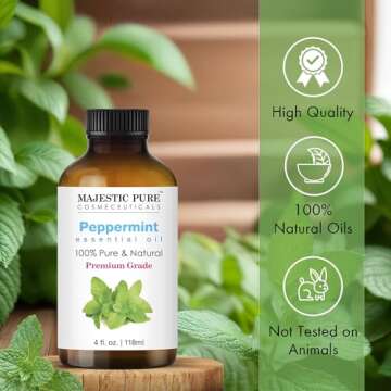 MAJESTIC PURE Peppermint Essential Oil with Glass Dropper | 100% Pure and Natural Peppermint Oil | Premium Grade Essential Oils for Diffusers, Skin, Aromatherapy, Massage | 4 Fl Oz