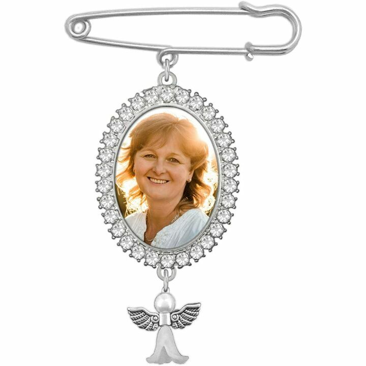 Rhinestone Wedding Bouquet Photo Charm Keepsake Pin