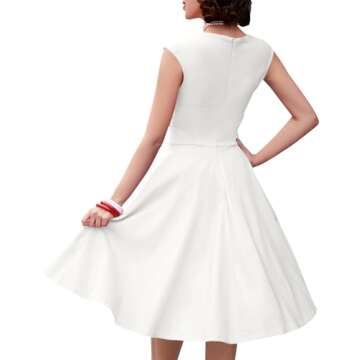 MUXXN Women's 1950s Retro Vintage Midi Cap Sleeve Formal Bridesmaid Cocktail Party Swing Dress Off W...