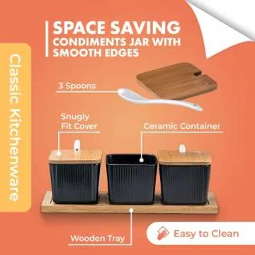 Bruntmor 3-Piece Black Ceramic Canister Set for Kitchen