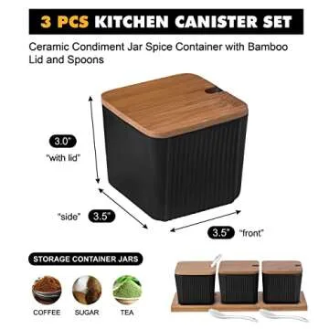 Bruntmor 3-Piece Black Ceramic Canister Set for Kitchen