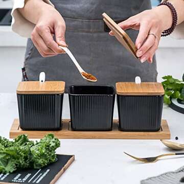 Bruntmor 3-Piece Black Ceramic Canister Set for Kitchen