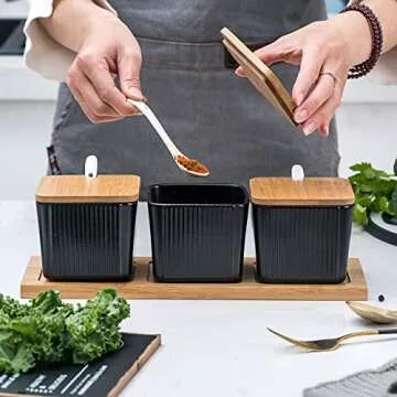 Bruntmor 3-Piece Black Ceramic Canister Set for Kitchen