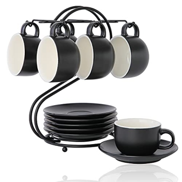 Candiicap Expresso Cups with Saucers & Metal Stand