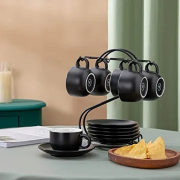 Candiicap Expresso Cups with Saucers & Metal Stand