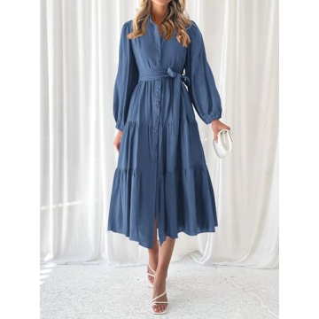 Stylish MASCOMODA Women's Long Sleeve Fall Midi Dress